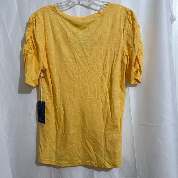 Women's Market & Spruce Mustard Colette Shirred Sleeve Tee M - Picture 2 of 7